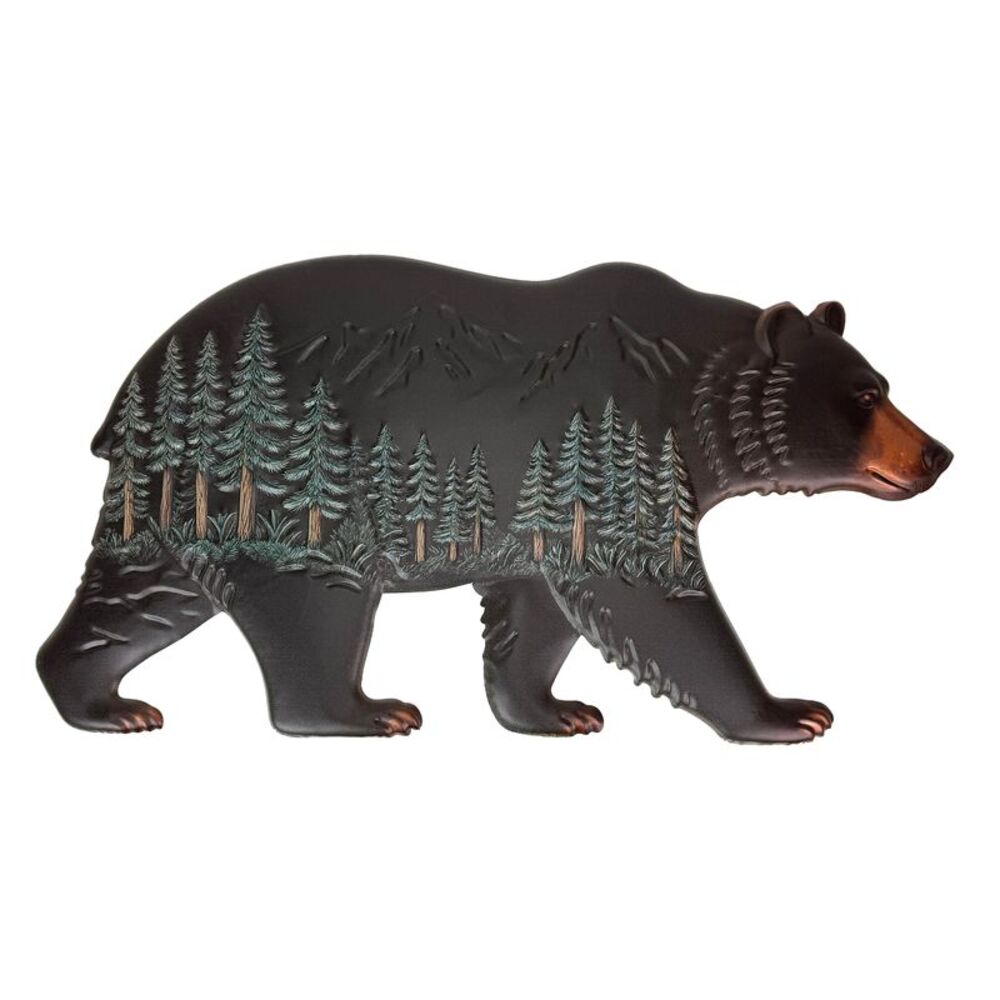 Metal Bear Wall Sculpture Rustic Woodland Forest Scene 19.5in Wall Decor